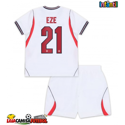 Camisa de Futebol Inglaterra Eberechi Eze #21 Equipamento Principal Infantil Mundo 2026 Manga Curta (+ Calças curtas)